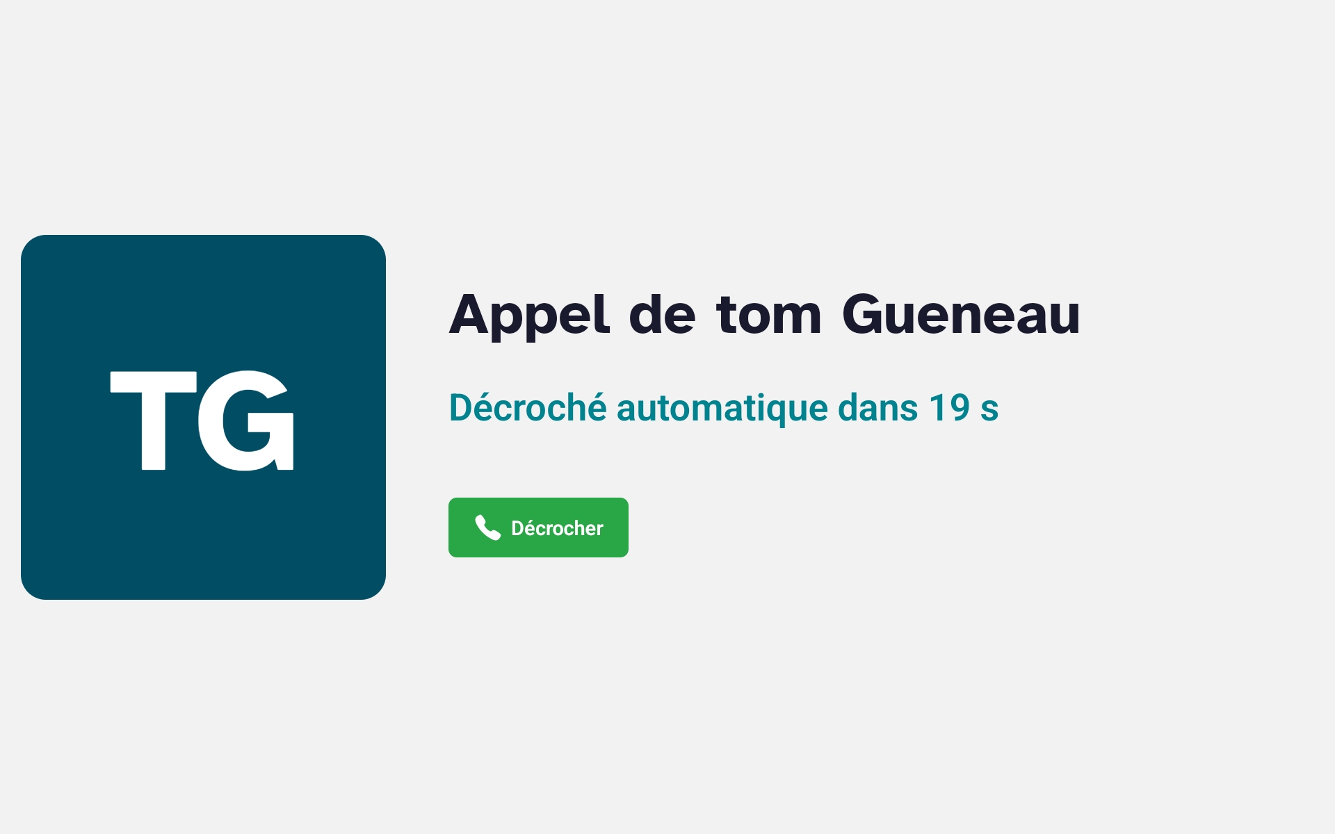 Écran d'appel entrant sur tablette Marcel TV avec décroché automatique