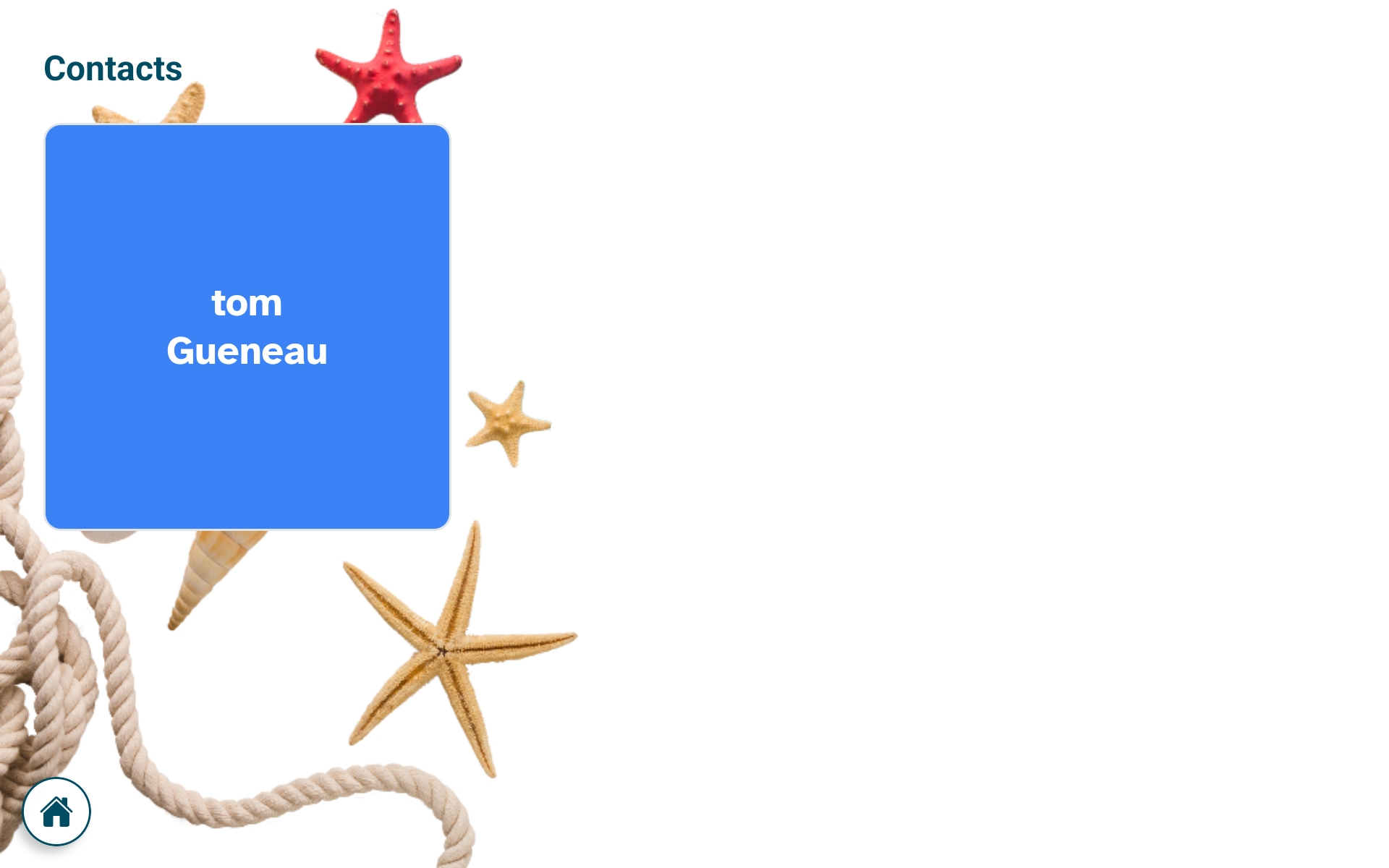 Section Contacts sur la tablette Marcel TV avec carte de contact