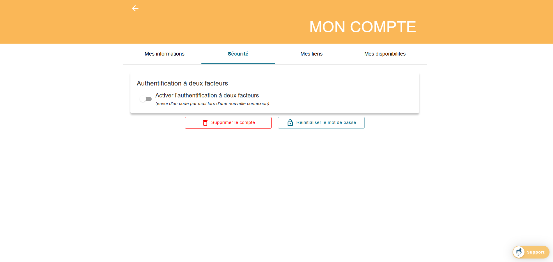 Mon compte Marcel - onglet Sécurité