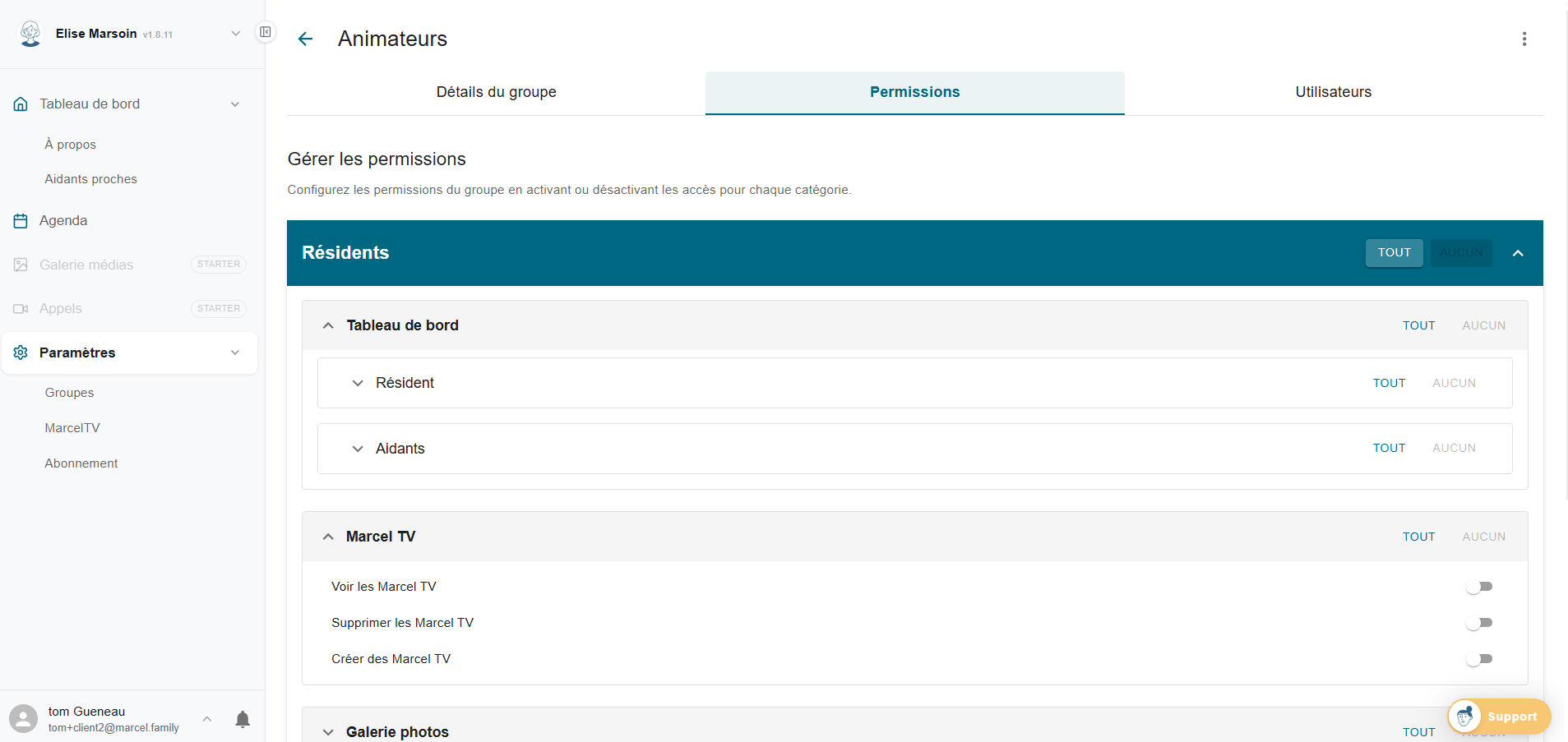Permissions groupes collapsed - vue générale des catégories