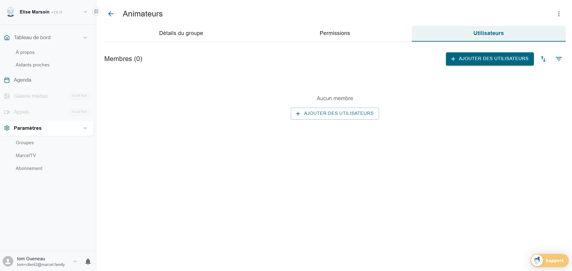 Onglet utilisateurs d'un groupe Marcel - ajouter des membres