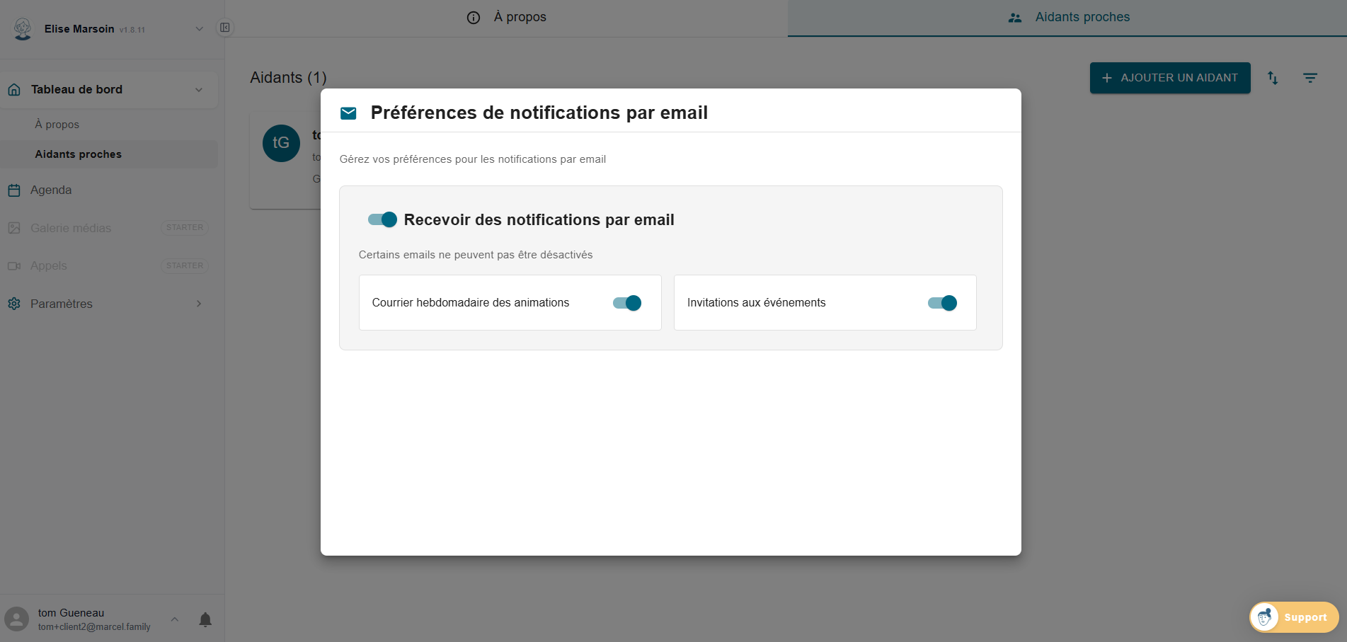 Préférences de notifications par email Marcel