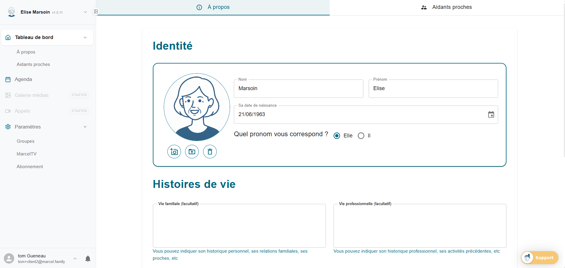Modification du profil du proche dans Marcel