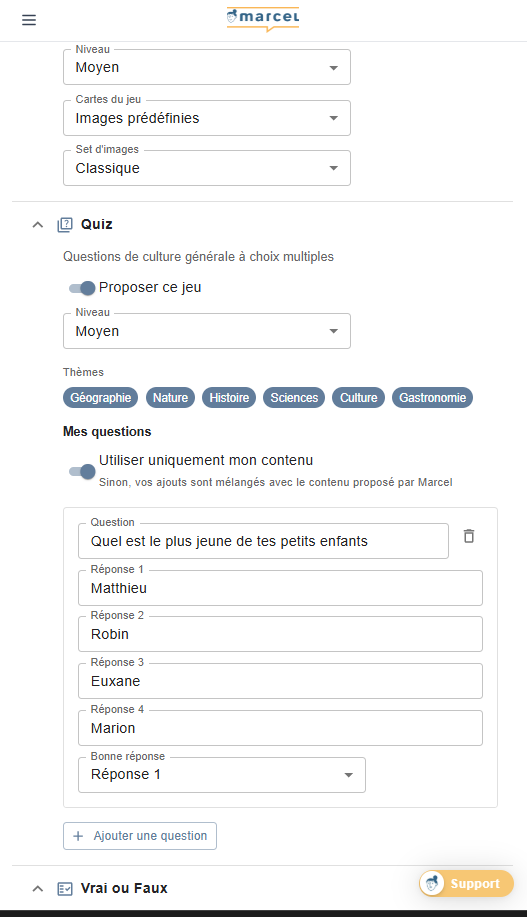 La création d’une question personnalisée dans l’espace aidant Marcel