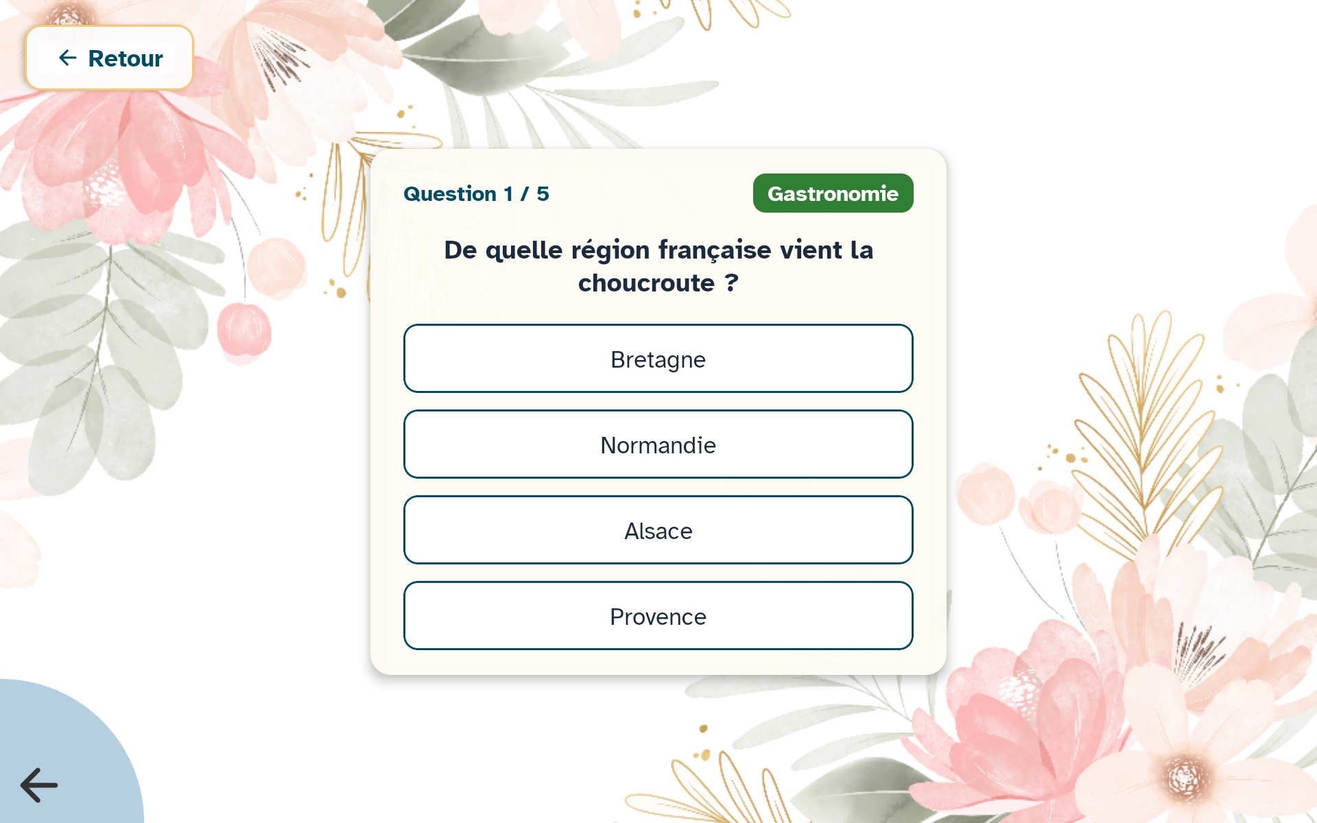 Une question de quiz sur la tablette Marcel