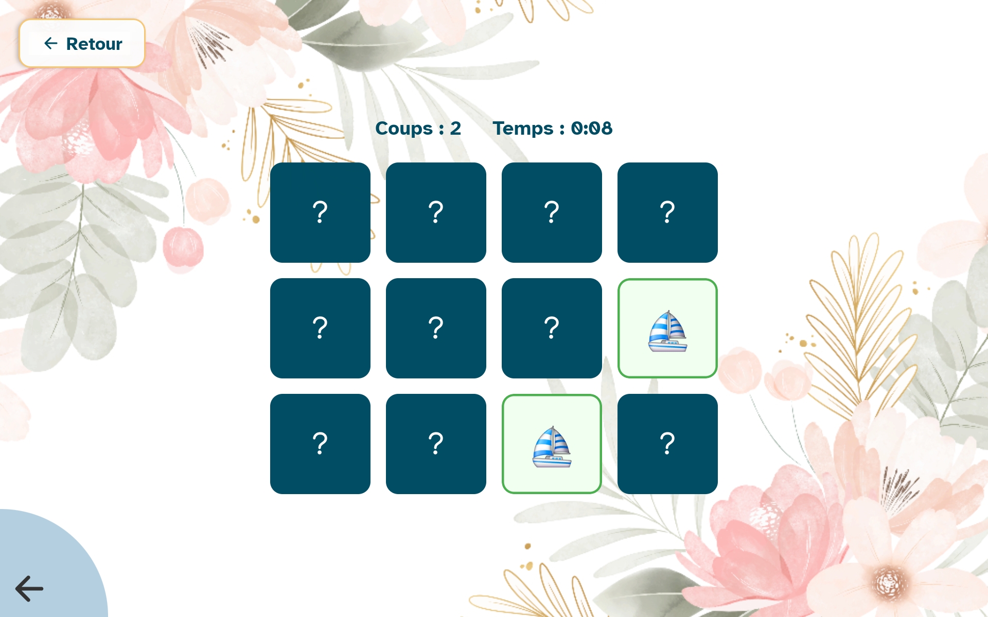 Le jeu Memory sur la tablette Marcel