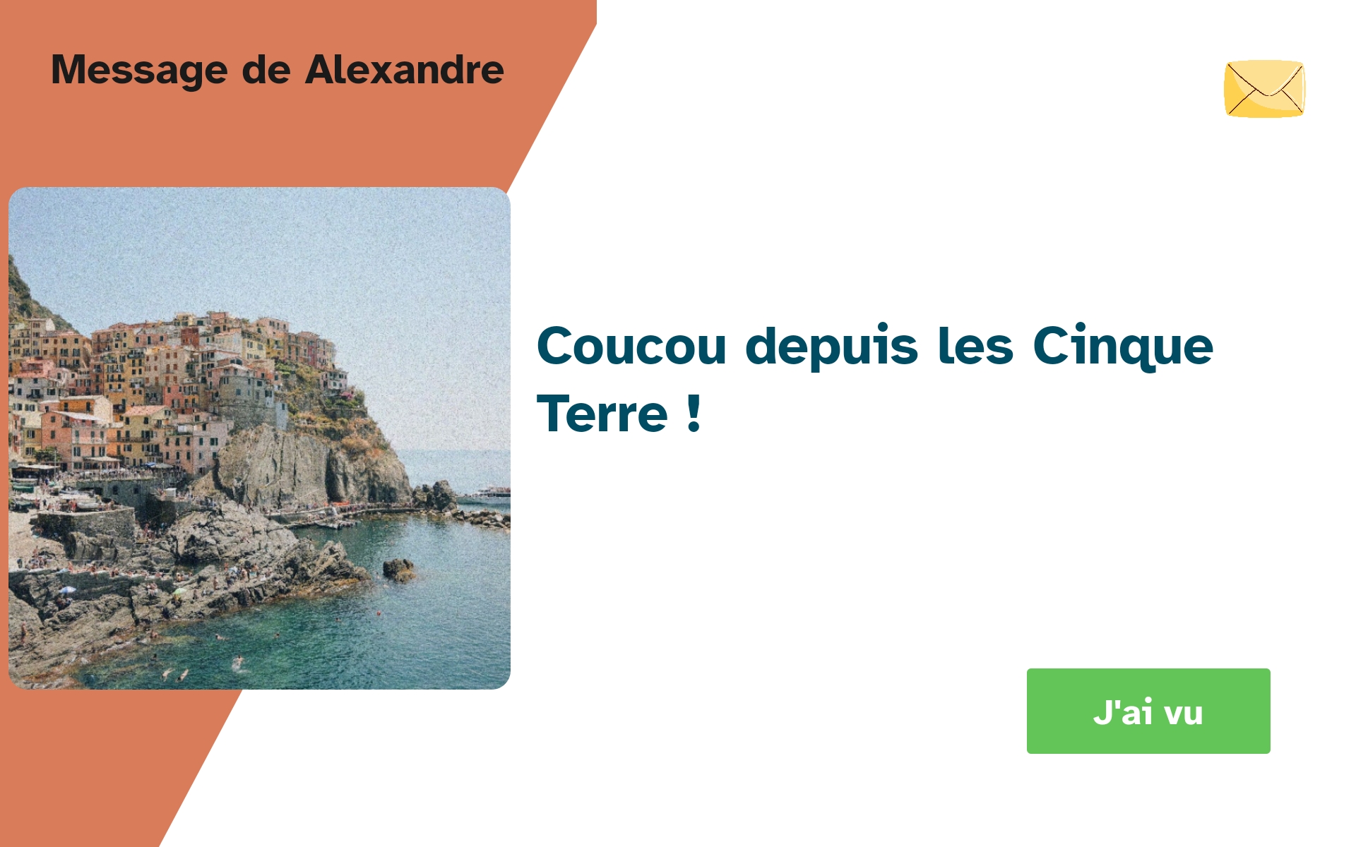 Un message affiché en plein écran sur la tablette Marcel, avec le bouton J’ai vu
