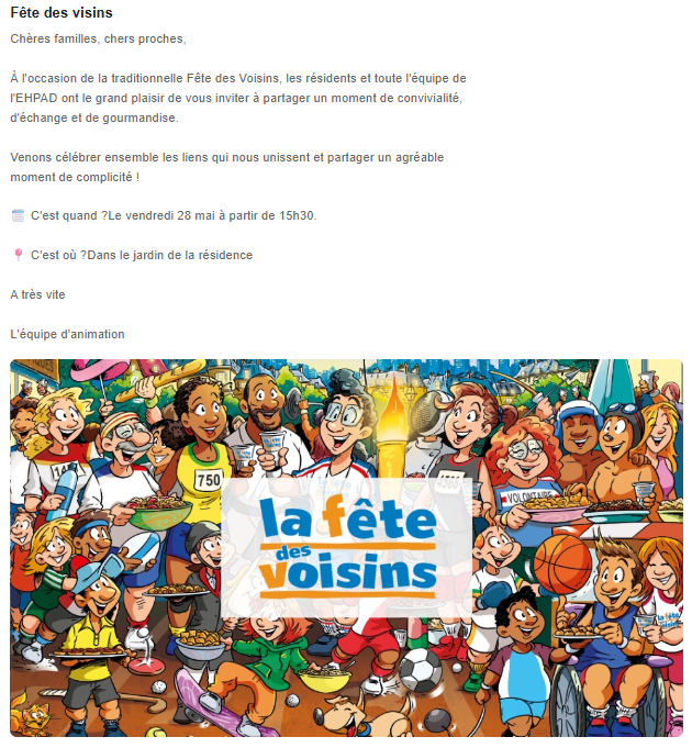 Une actualité de l’établissement vue depuis l’espace des familles